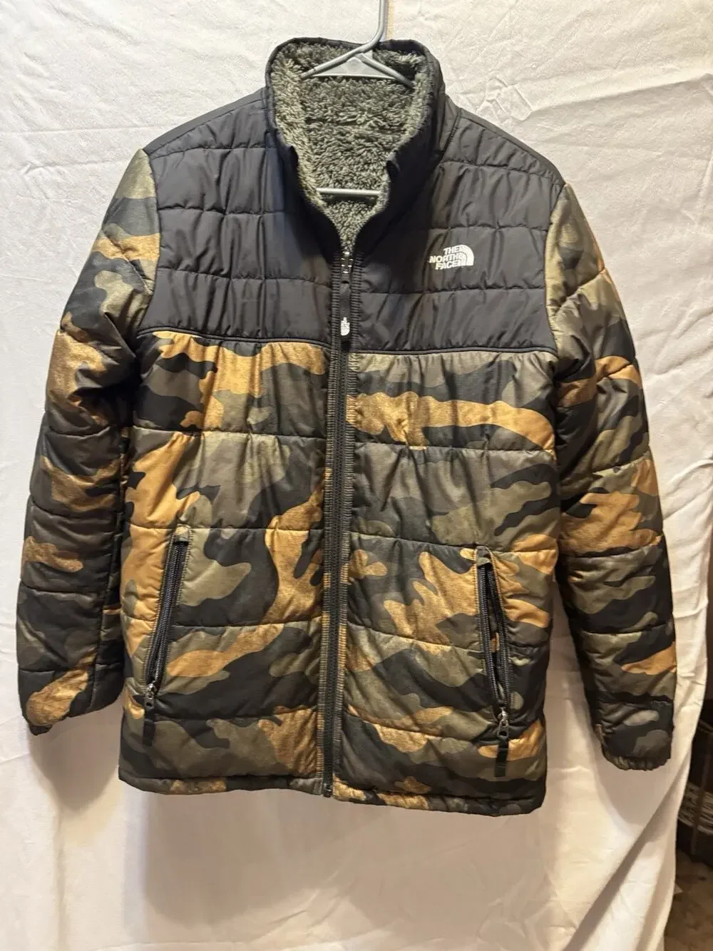 The North Face Boys Camo Coat Reversible XL 14 16 Fleece Full Zip
